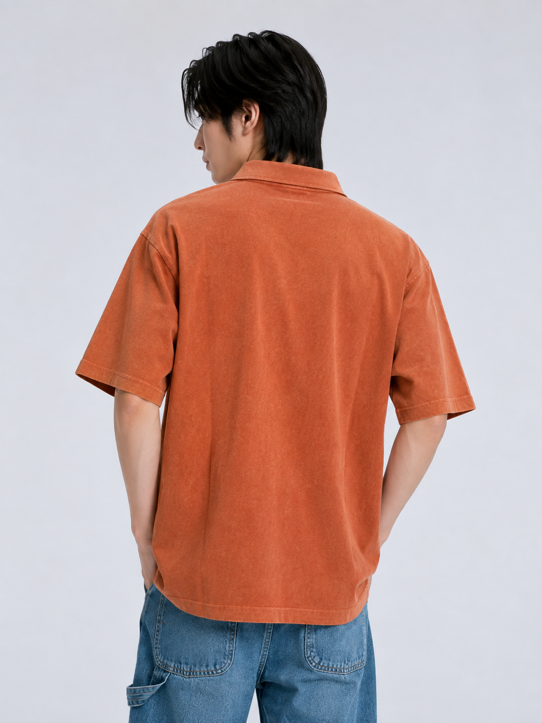 Rust Orange Washed Oversized Polo Tshirt