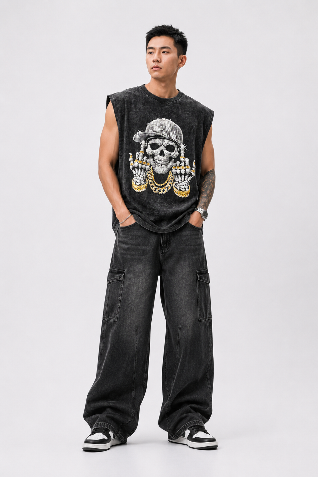 Acid Wash Skull Tank Top