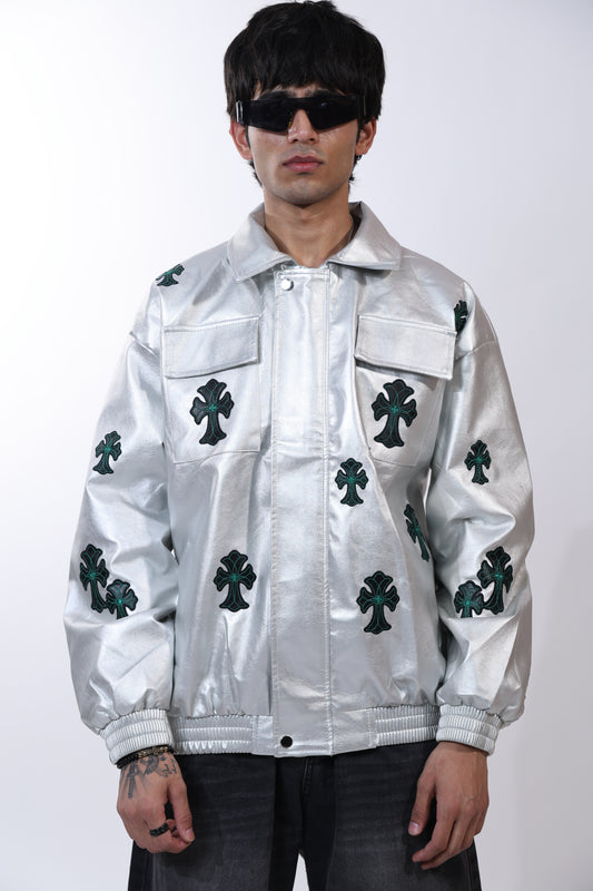 Chrome Hearts Leather Silver Jacket