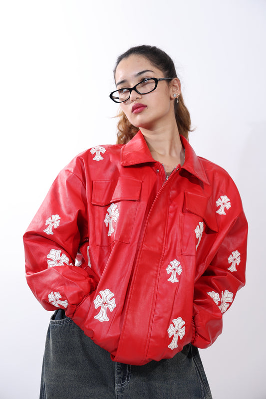 Chrome Hearts Leather Red Jacket