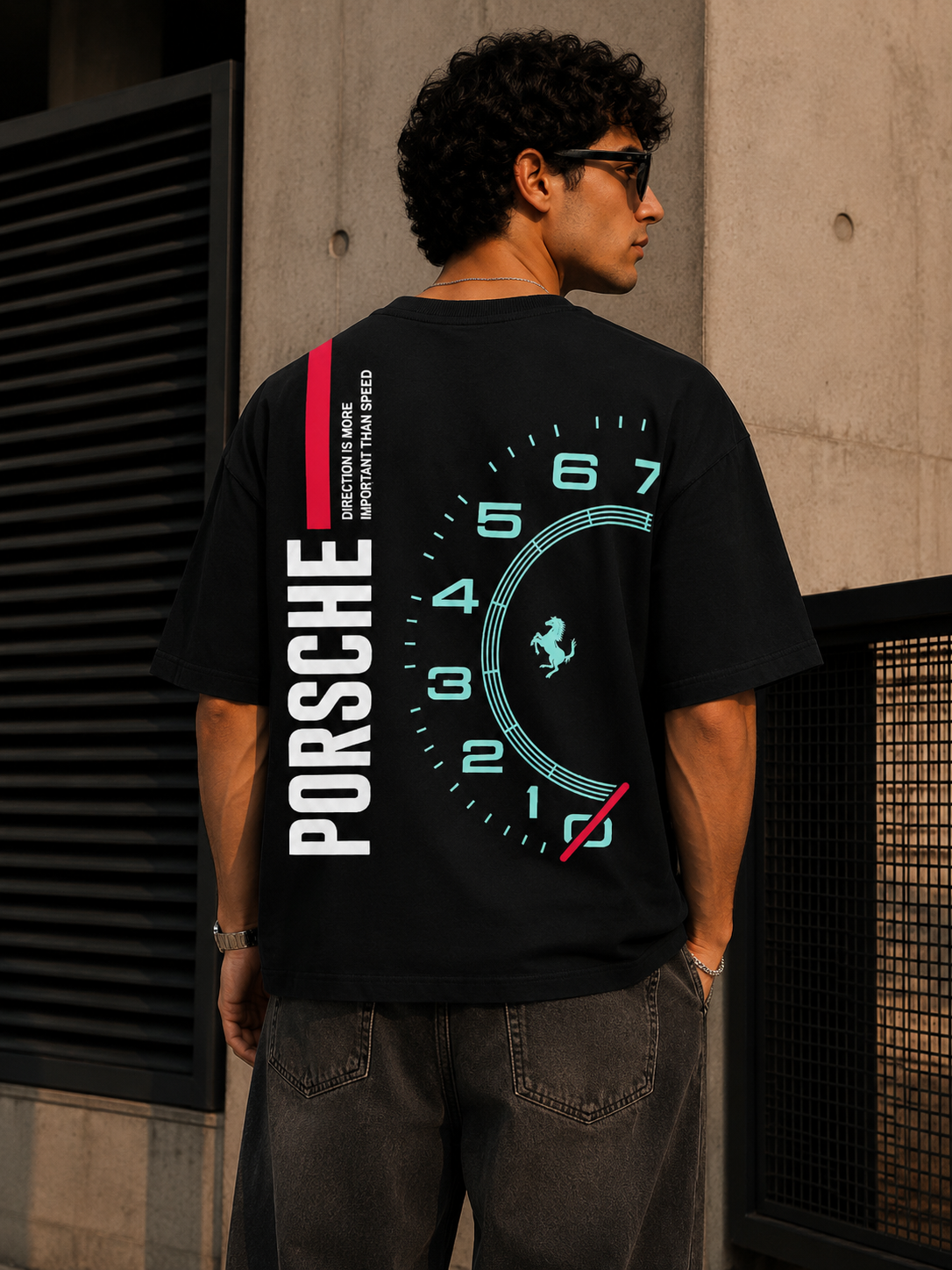 Speedometer Graphic Oversized T-Shirt for Men