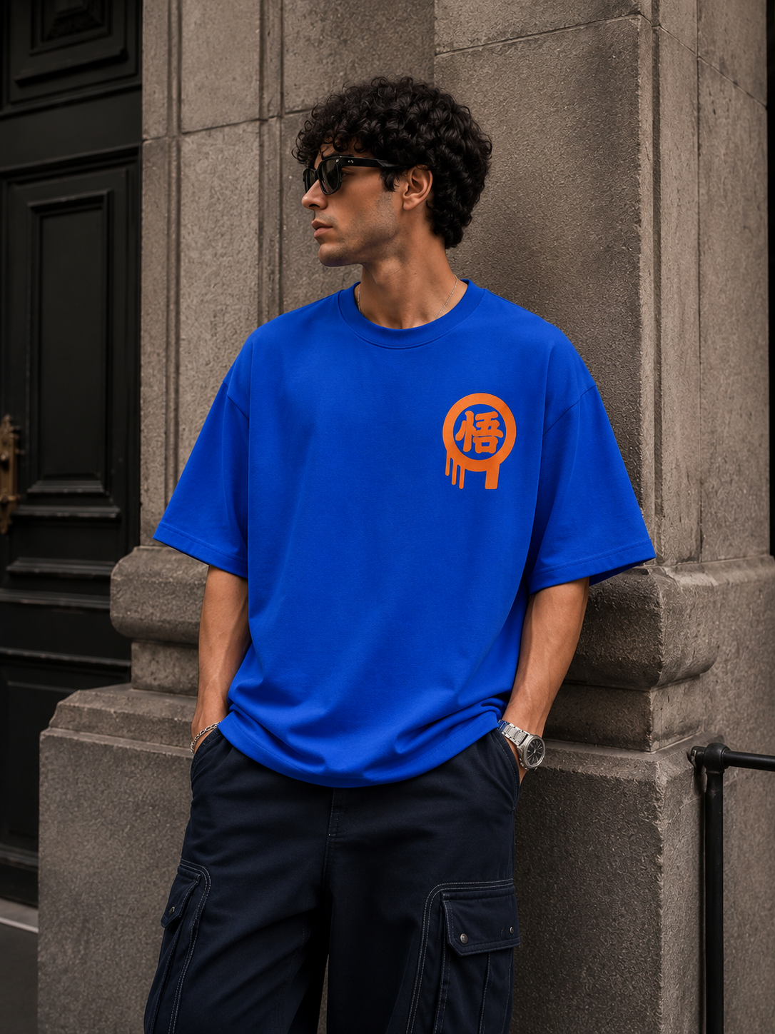 Blue Anime Graphic T-Shirt for Men