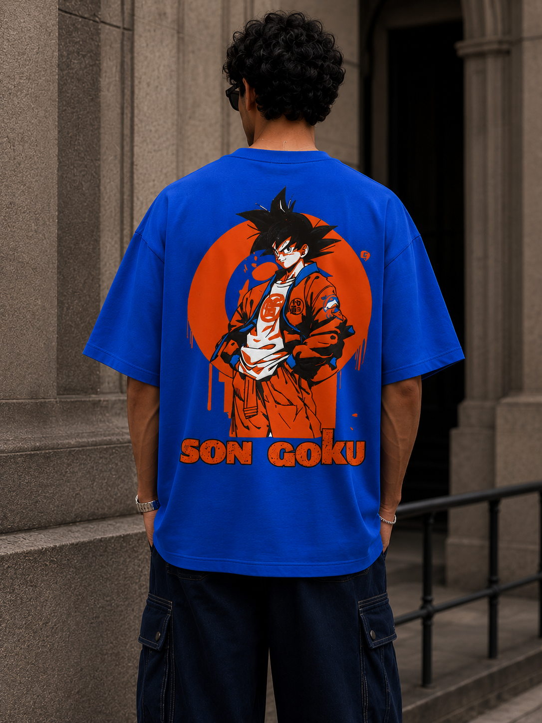 Blue Anime Graphic T-Shirt for Men