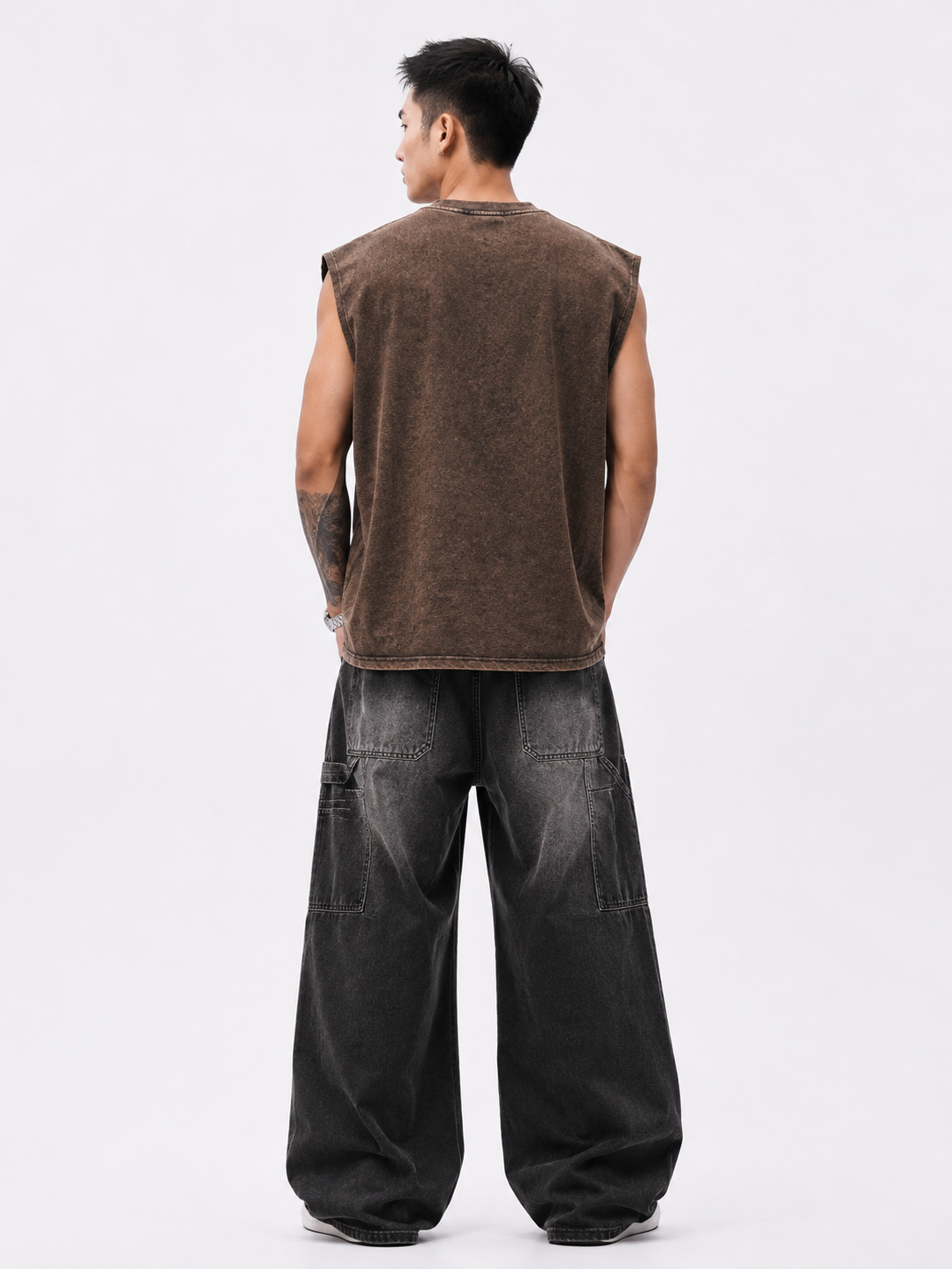 Rustic Spike Graphic Acid Wash tank top
