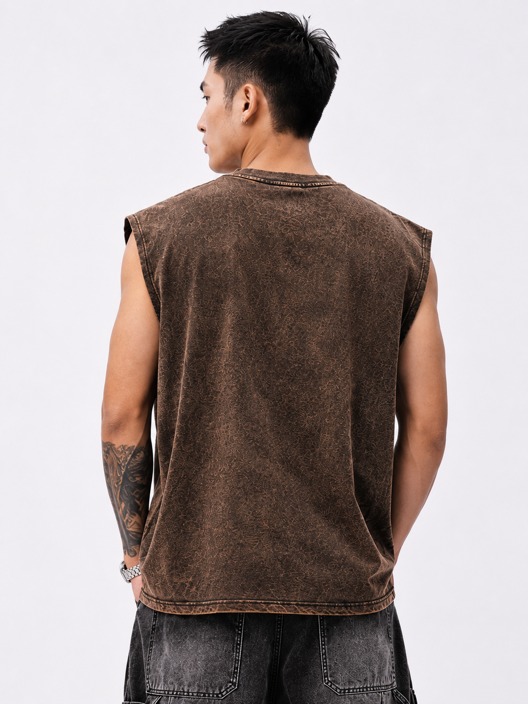 Rustic Spike Graphic Acid Wash tank top