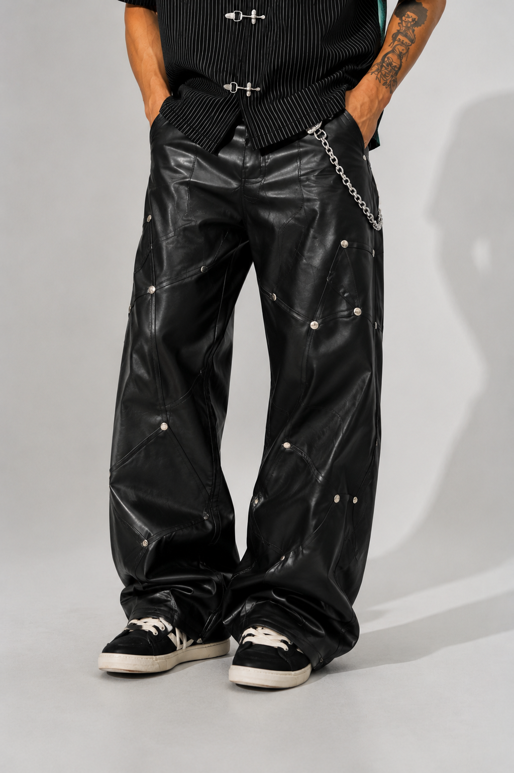 Noir Rivet Baggy Faux Leather Pants