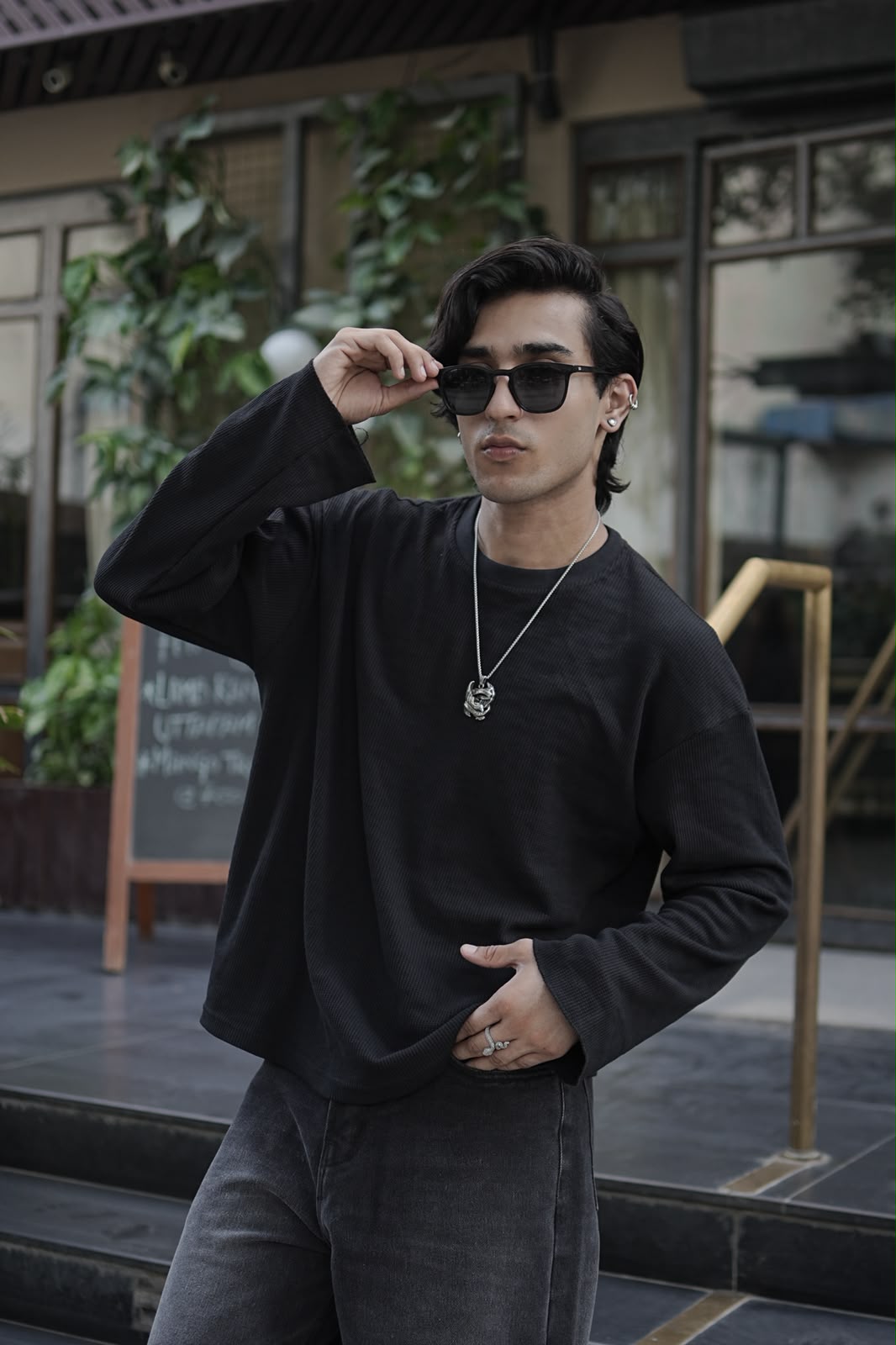 Name - plain black waffle T-shirt