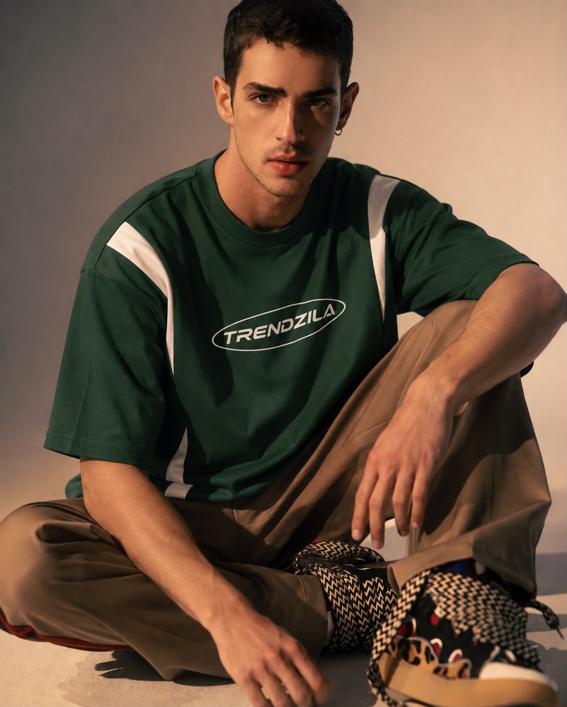Oversized Green Racing Stripe T-Shirt | Trendzila