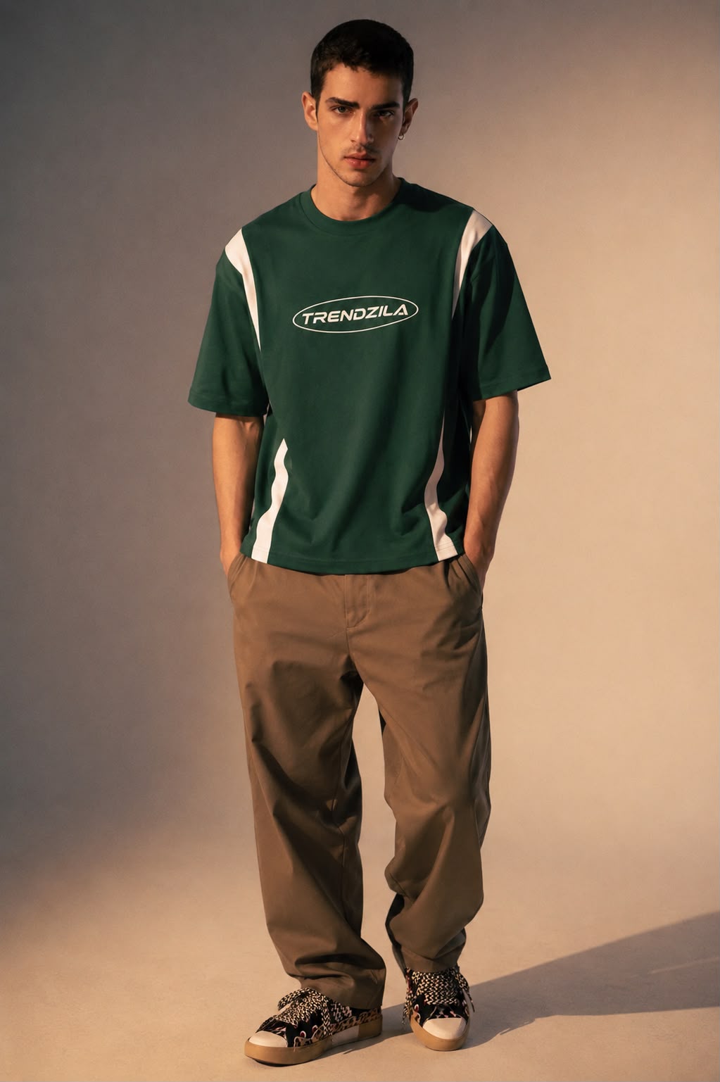 Oversized Green Racing Stripe T-Shirt | Trendzila