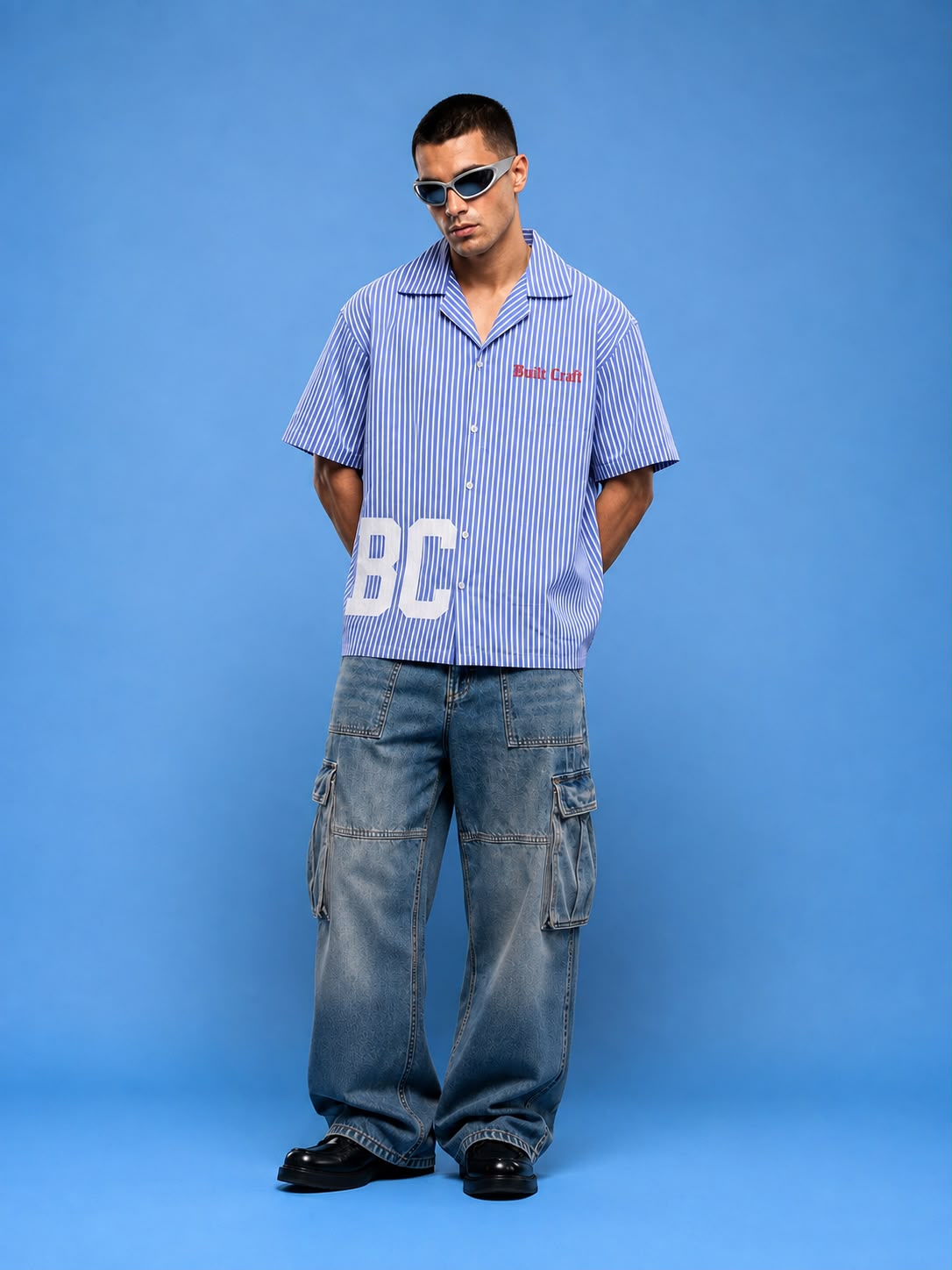 Built Craft Pinstripe Shirt – Blue Boxy Fit Cotton Shirt