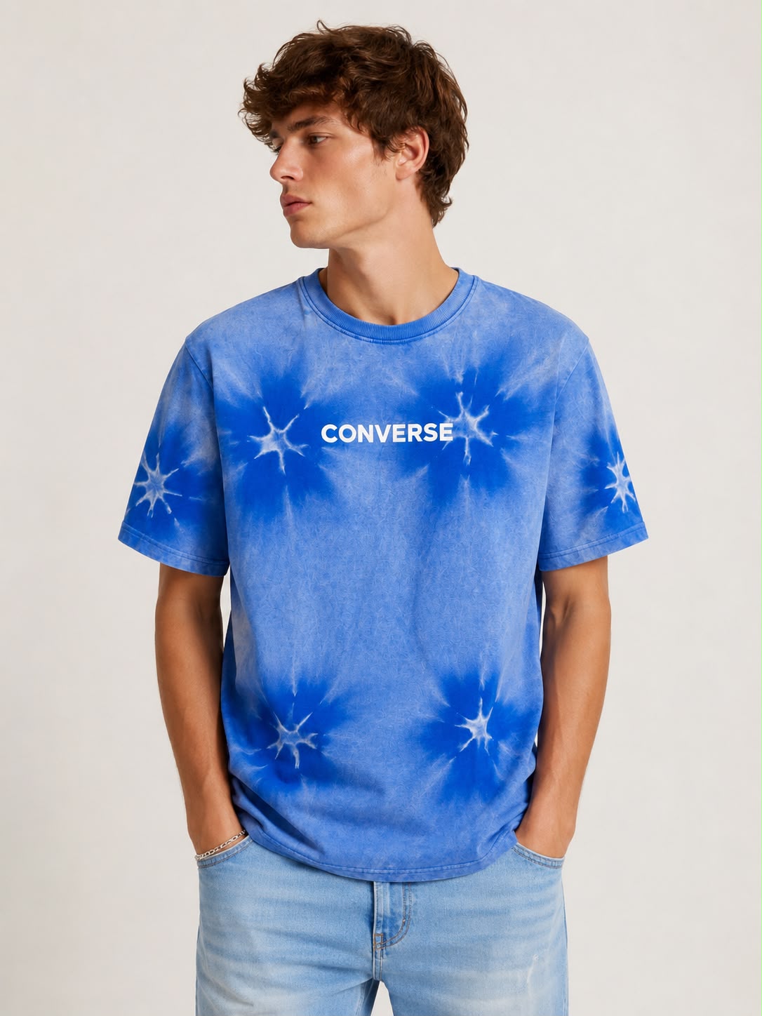 Blue Tie-Dye Starburst Graphic T-Shirt