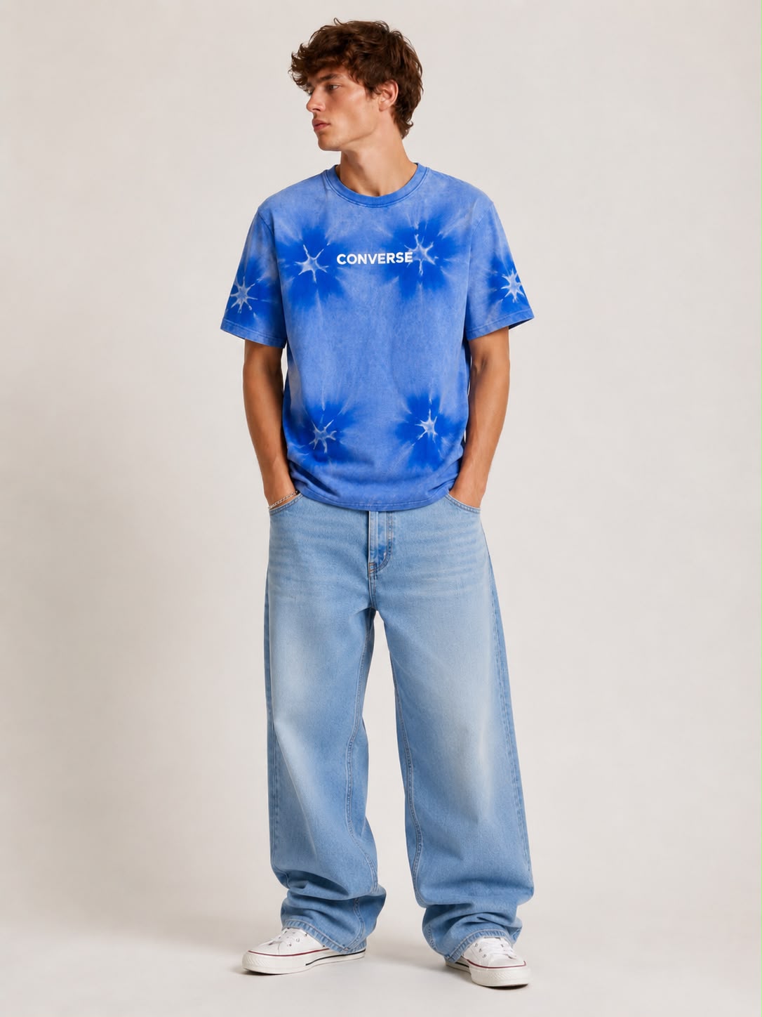 Blue Tie-Dye Starburst Graphic T-Shirt