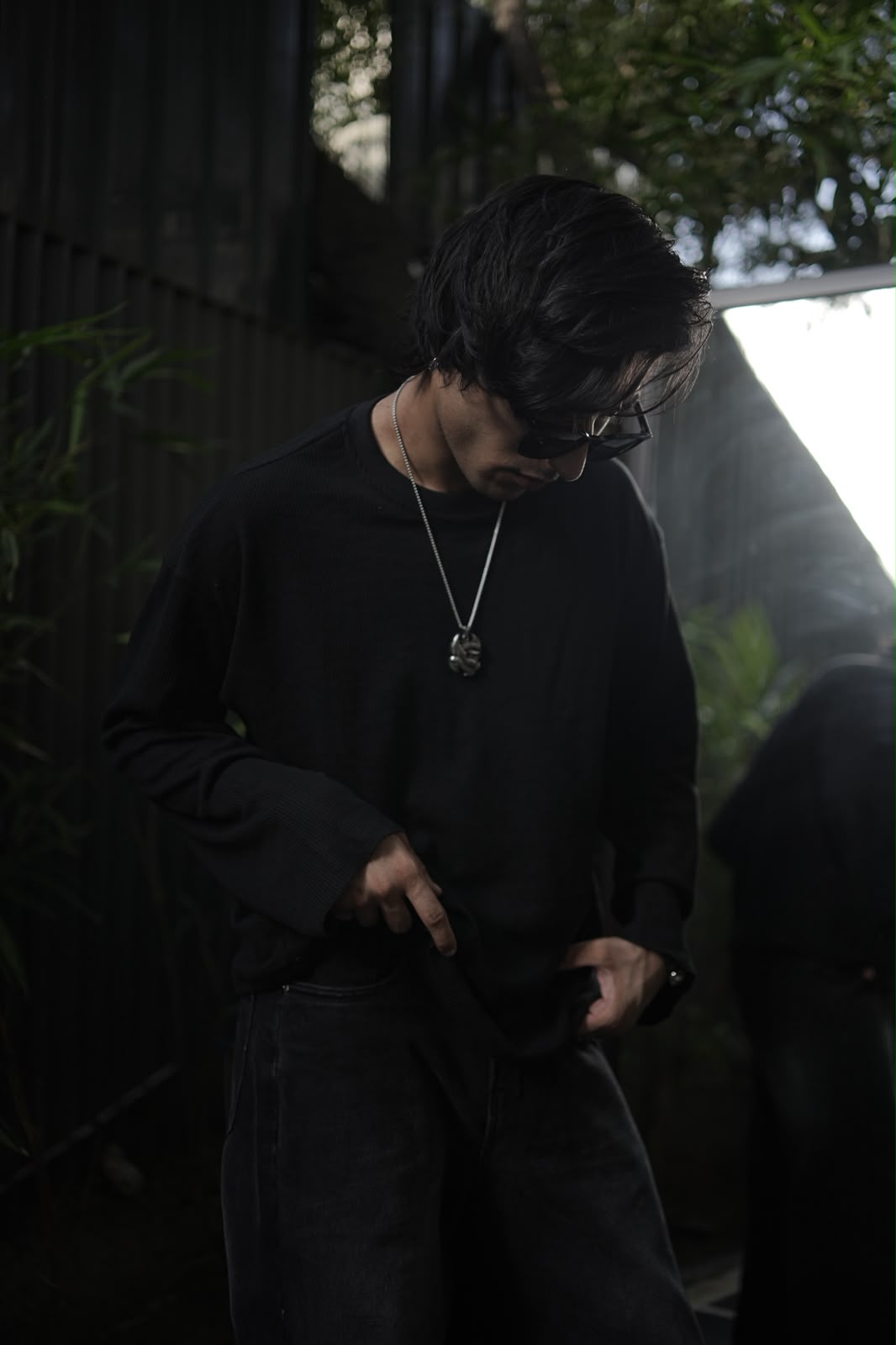 Name - plain black waffle T-shirt
