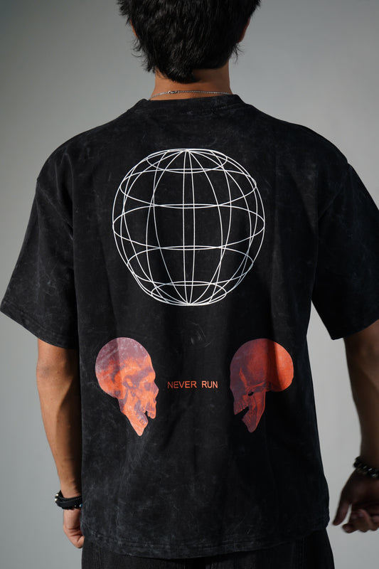 black iconic acid wash tee