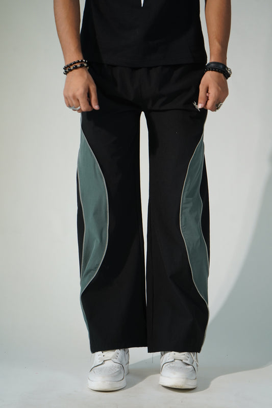 green layred baggy trackpants